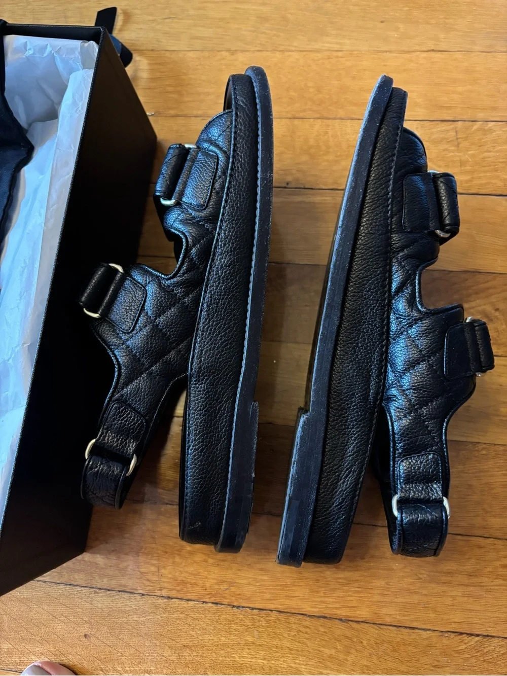CHANEL Black Leather Dad Sandals